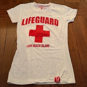 White Lifeguard T-Shirt with Red Print